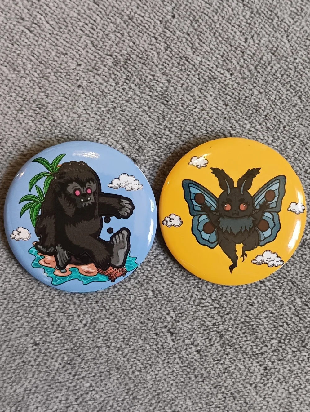 Cute Cryptid Creature Kawaii Button, Backpack Pin Set, Bigfoot & MothMan Montser - Picture 1 of 5